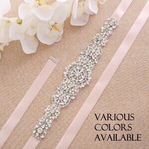 Wedding dress sash satin bow crystals sparkly elegant brand new great condition